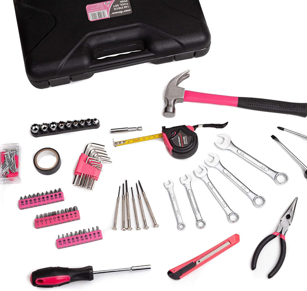 CARTMAN 148-Piece Automotive And Household Tool Set, Pink Repair Kit Case