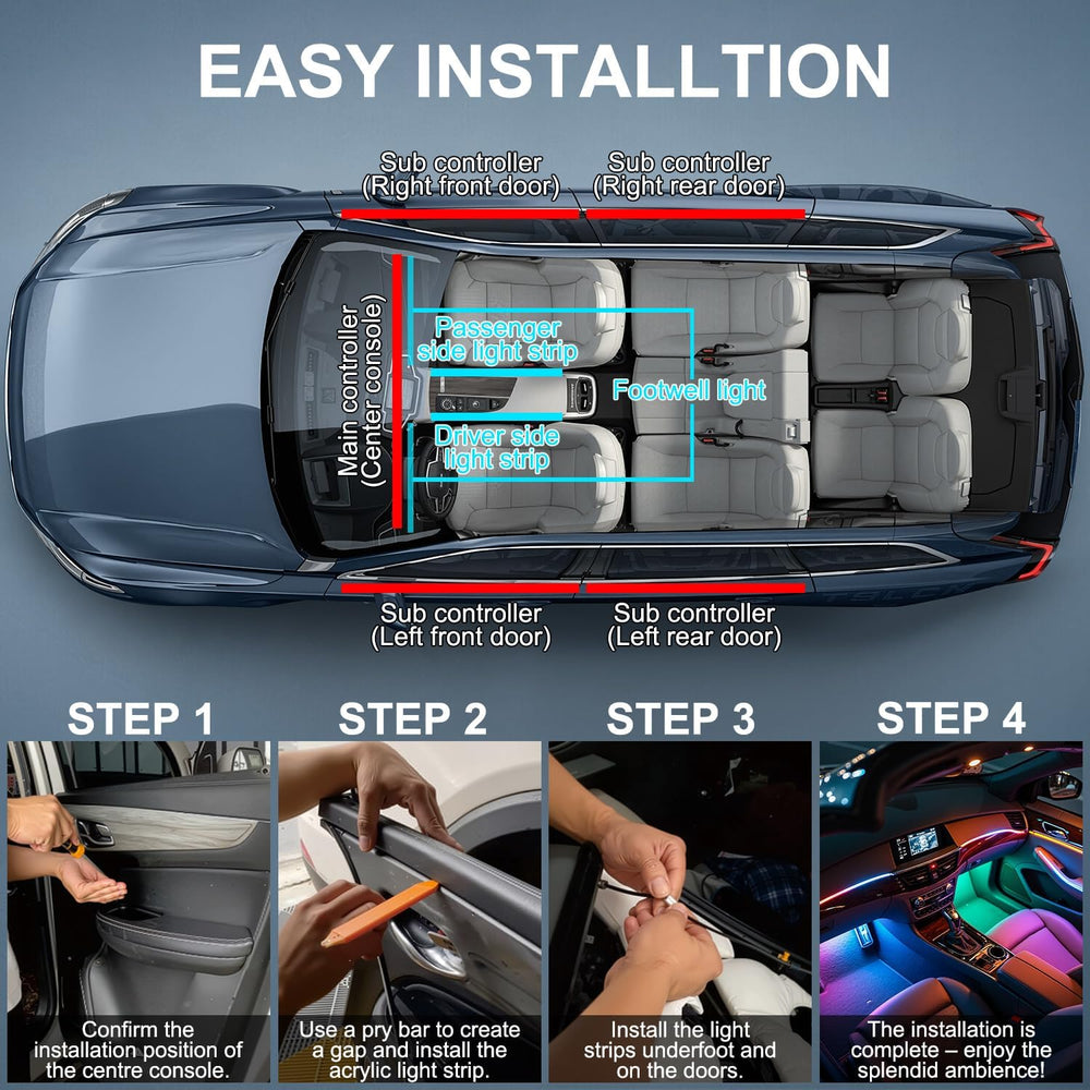 Dreamcolor Acrylic Interior Car LED Strip Lights, 10 in 1 Ambient Lighting Ki...