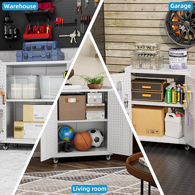 Metal Storage Cabinet with 2 Doors and 4 Hooks