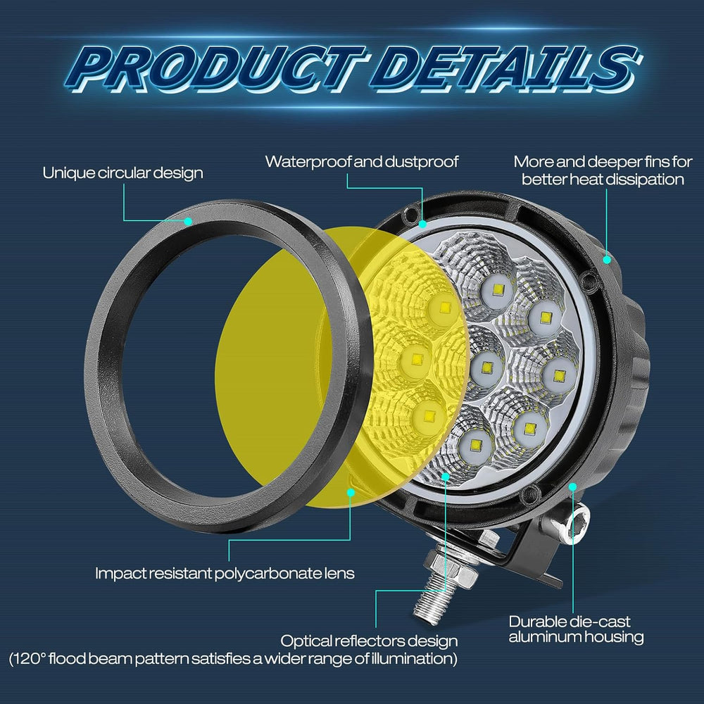 Round LED Pods Yellow, Niwaker 2PCS 54W 3 Inch Fog Lights Off Road Lighting A...