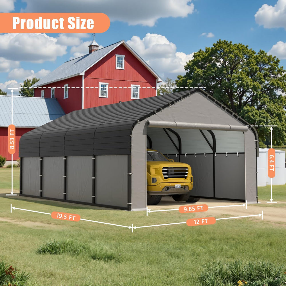 12x20 Heavy Duty Metal Carport, All-Weather Enclosed Car Garage