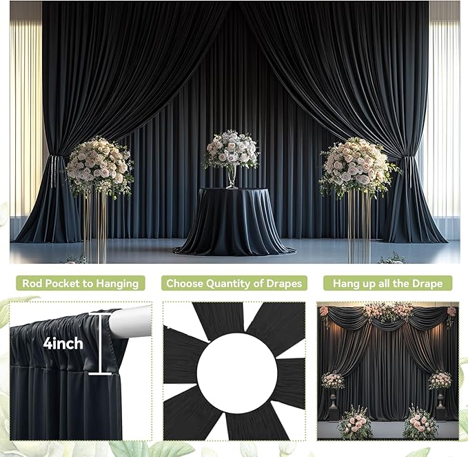 PartyVillage 20ft×15ft Black Backdrop Curtain for Halloween Parties, 4 Panels...