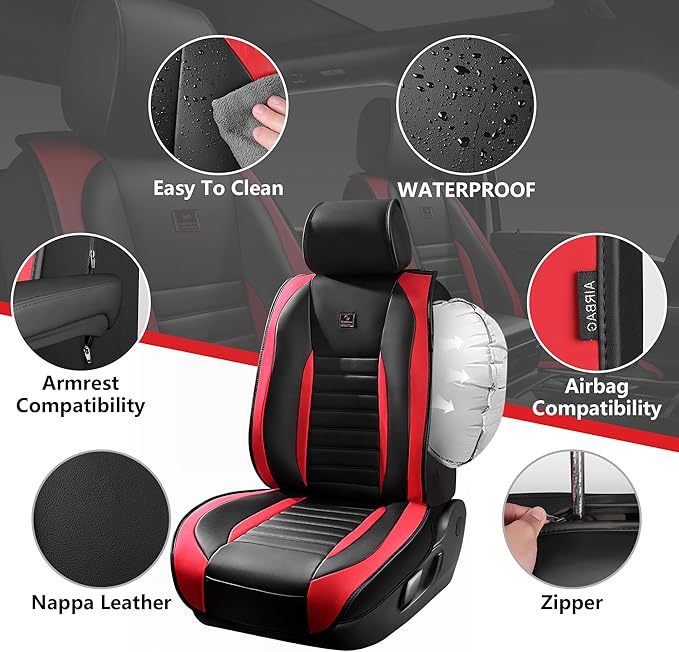 CAR PASS Nappa Leather Car Seat Covers Front Seats, Luxury Seat Protector