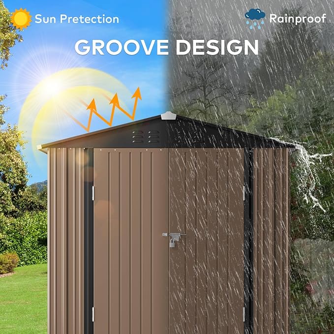 Gizoon Outdoor Storage Shed 6 x 4 FT, Galvanized Metal Garden Shed