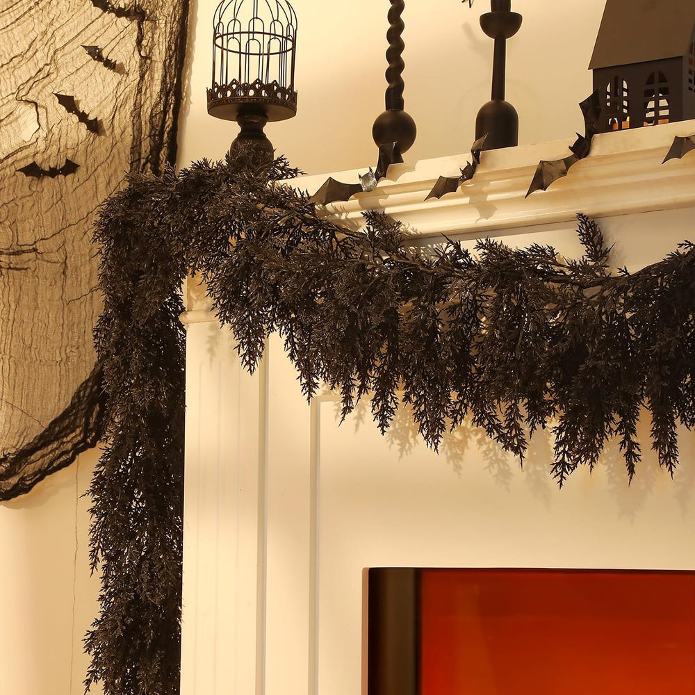 Dingion 1 Pack 9 ft Halloween Black Artificial Cedar Garland