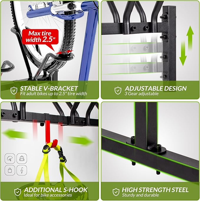 3 Bikes Floor Stand, Adjustable Bicycle Parking Rack