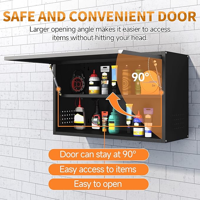 Metal Garage Wall Cabinet with Up-Flip Door, Float Tool Cabenit with Adjustable