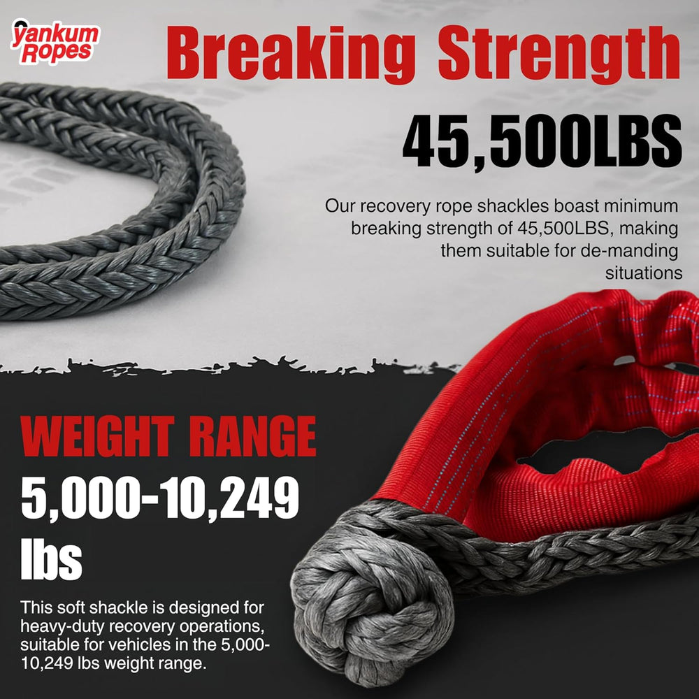 Yankum 7/16" Soft Shackle with Red Chafe Sleeve - Synthetic Recovery, He...