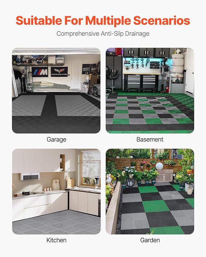 VEVOR Interlocking Drainage Mat, 15.7” x 15.7” Modular Interlocking Cushion (...