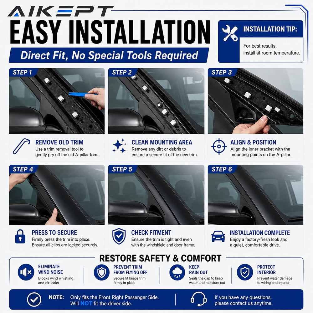 Right Passenger Side Windshield A-Pillar Molding Trim, Outer Cover Compatible...