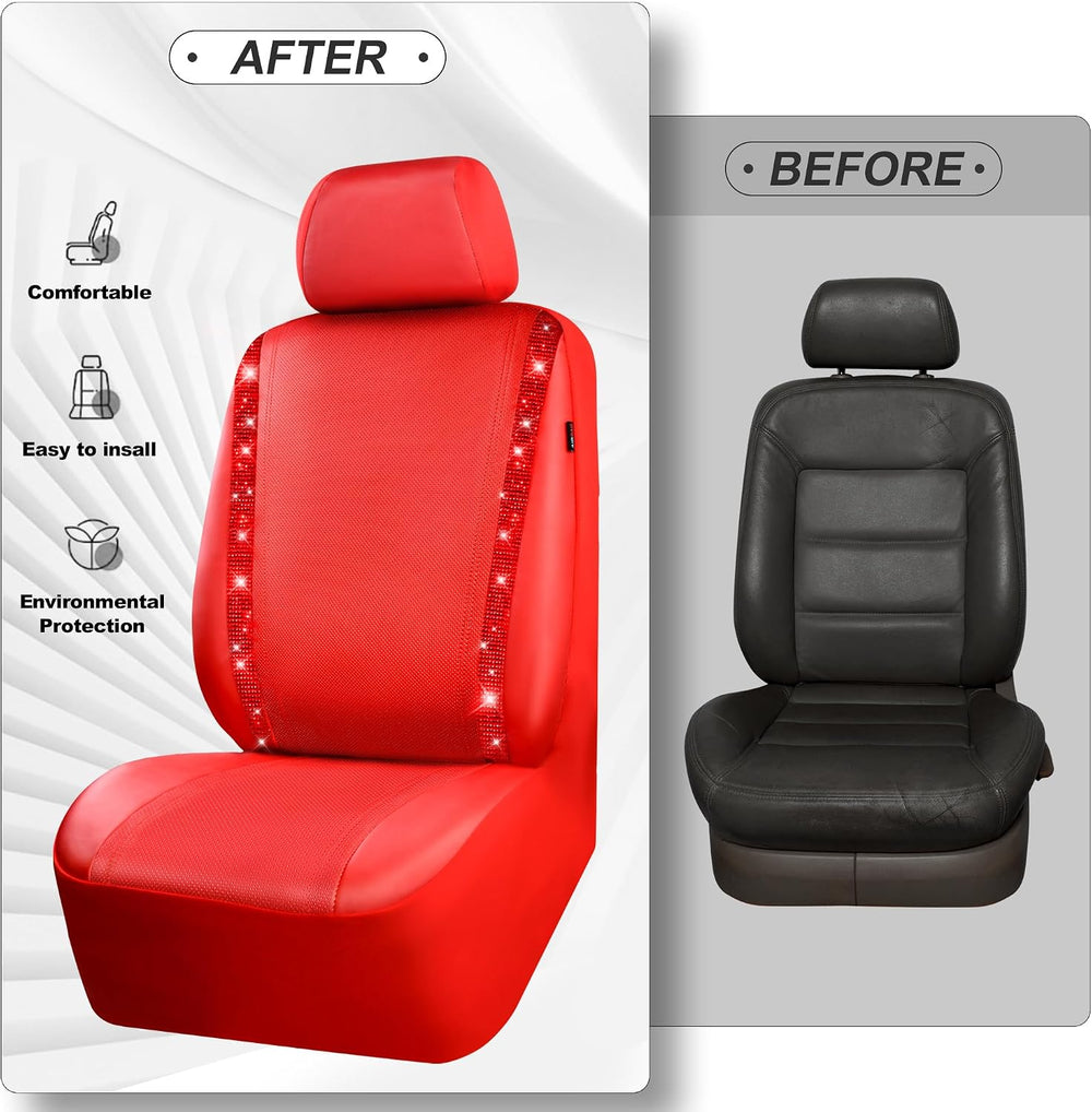 CAR PASS Bling Diamond Car Seat Covers Full Set, Shining Rhinestone Waterproo...