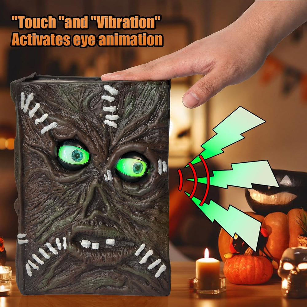 QEQEKAKA Halloween Decorations Indoor Spell Book Blink Motion Activated