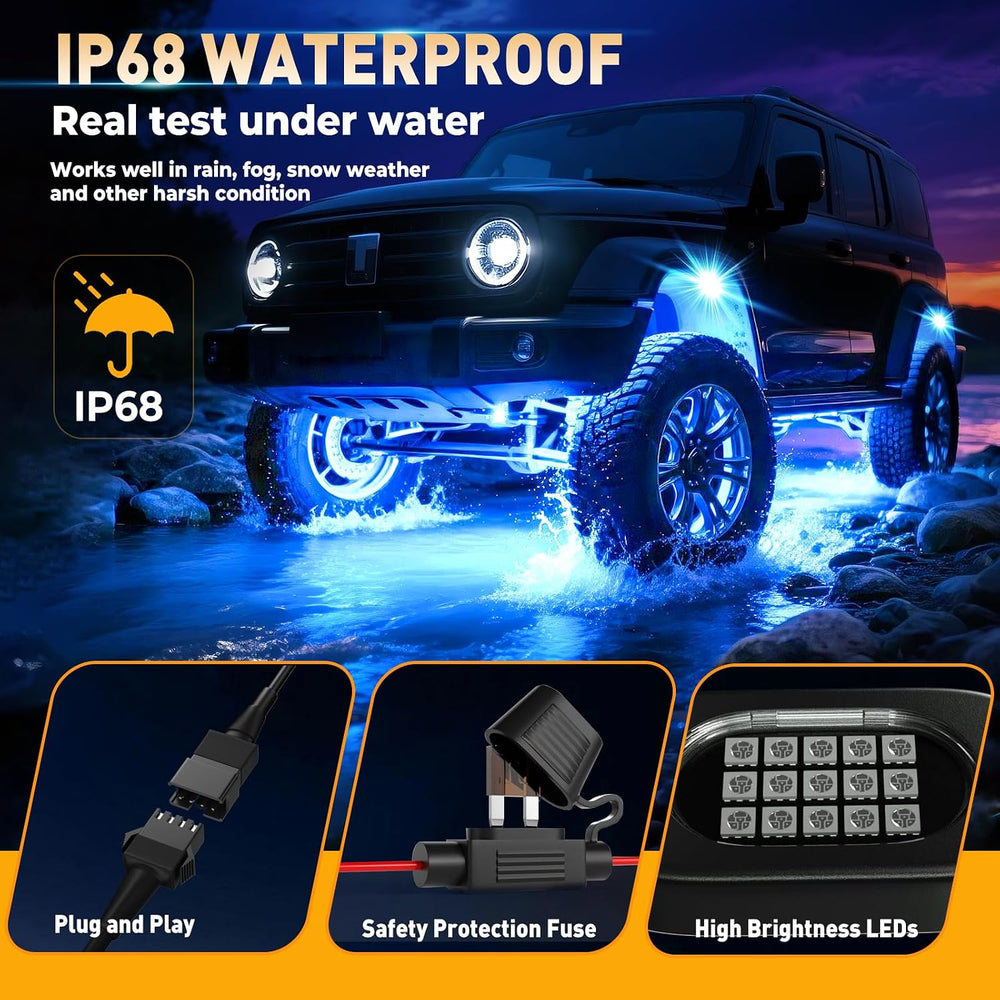 LED RGB Rock Lights for Trucks 14 pods with APP Control Underglow