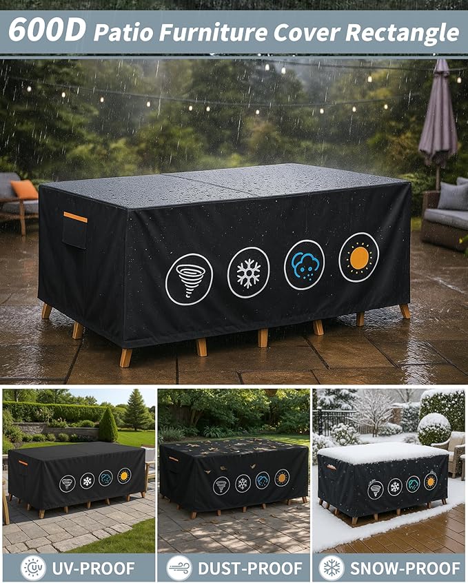 Outdoor Waterproof Furniture Cover, 136W x 74L x 28H inches Heavy Duty 600D