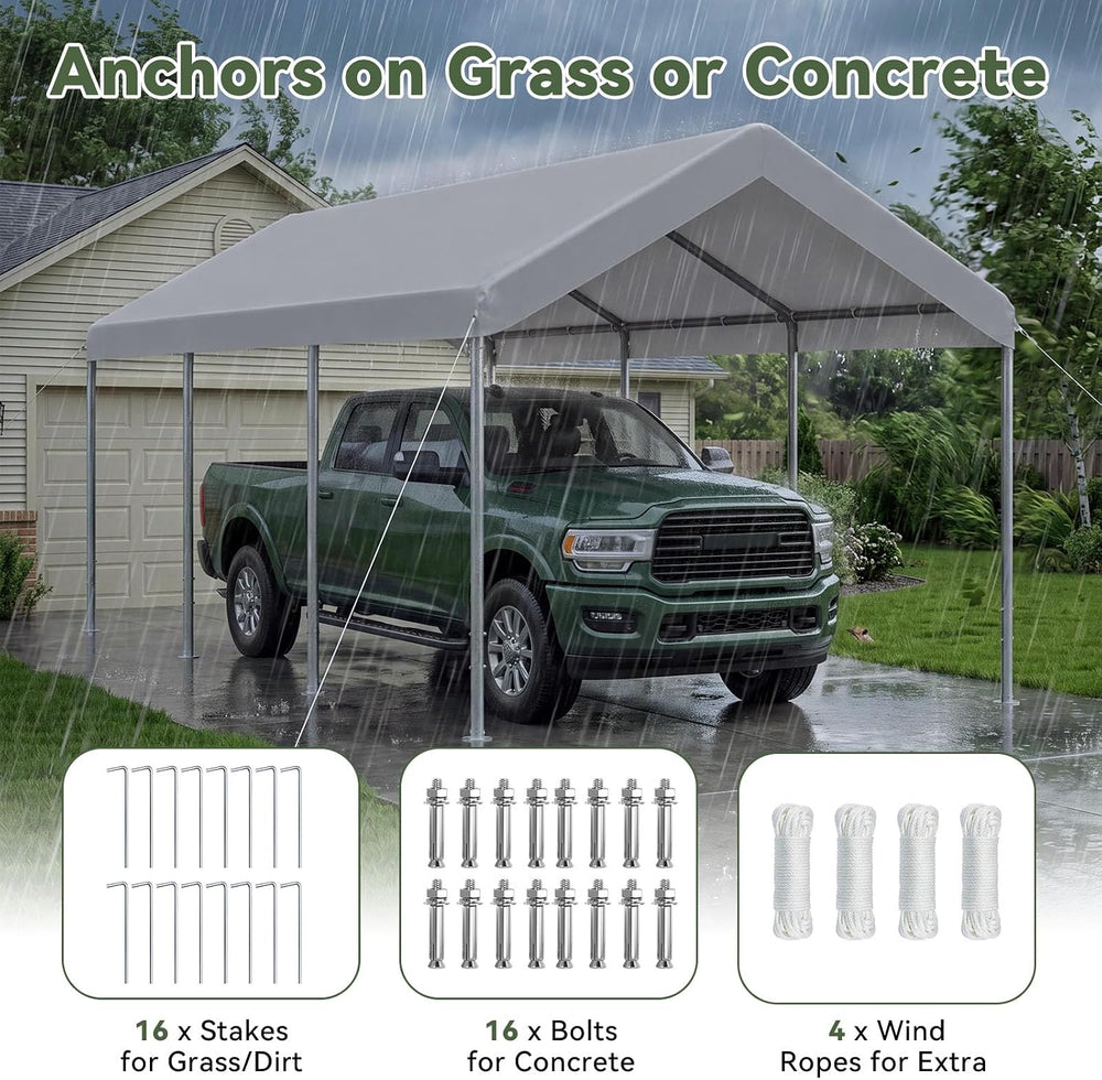 Aoxun 10x20 ft Heavy Duty Carport, Adjustable Height Portable Garage, Gray