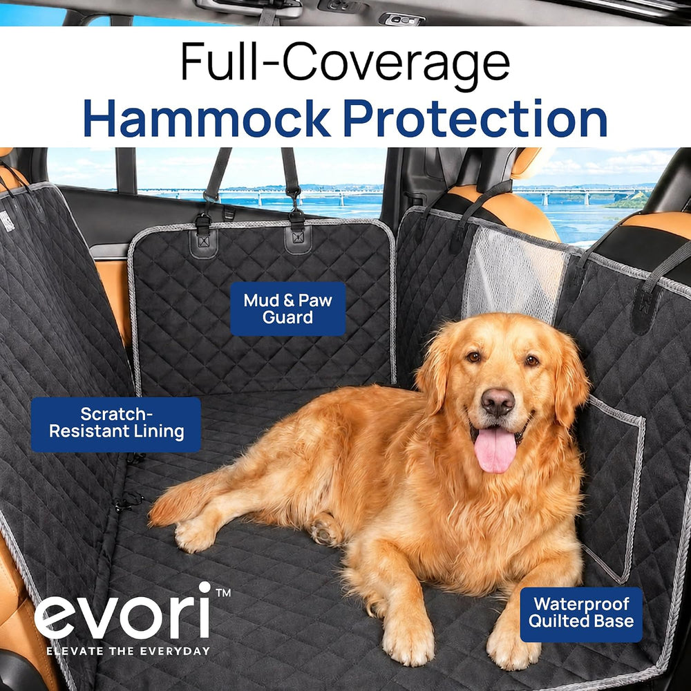 evori Dog Car Seat Cover for Back Seat Waterproof Hammock with Mesh Barrier