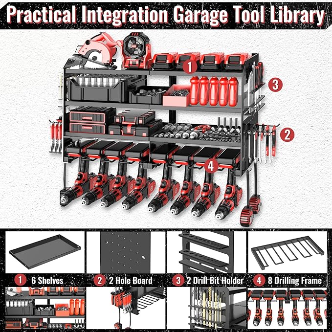 Power Tool Organizer Wall Mount, Metal 4 Layer Heavy Duty Metal Power Tool