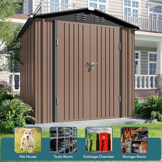 Gizoon Outdoor Storage Shed 6 x 4 FT, Galvanized Metal Garden Shed
