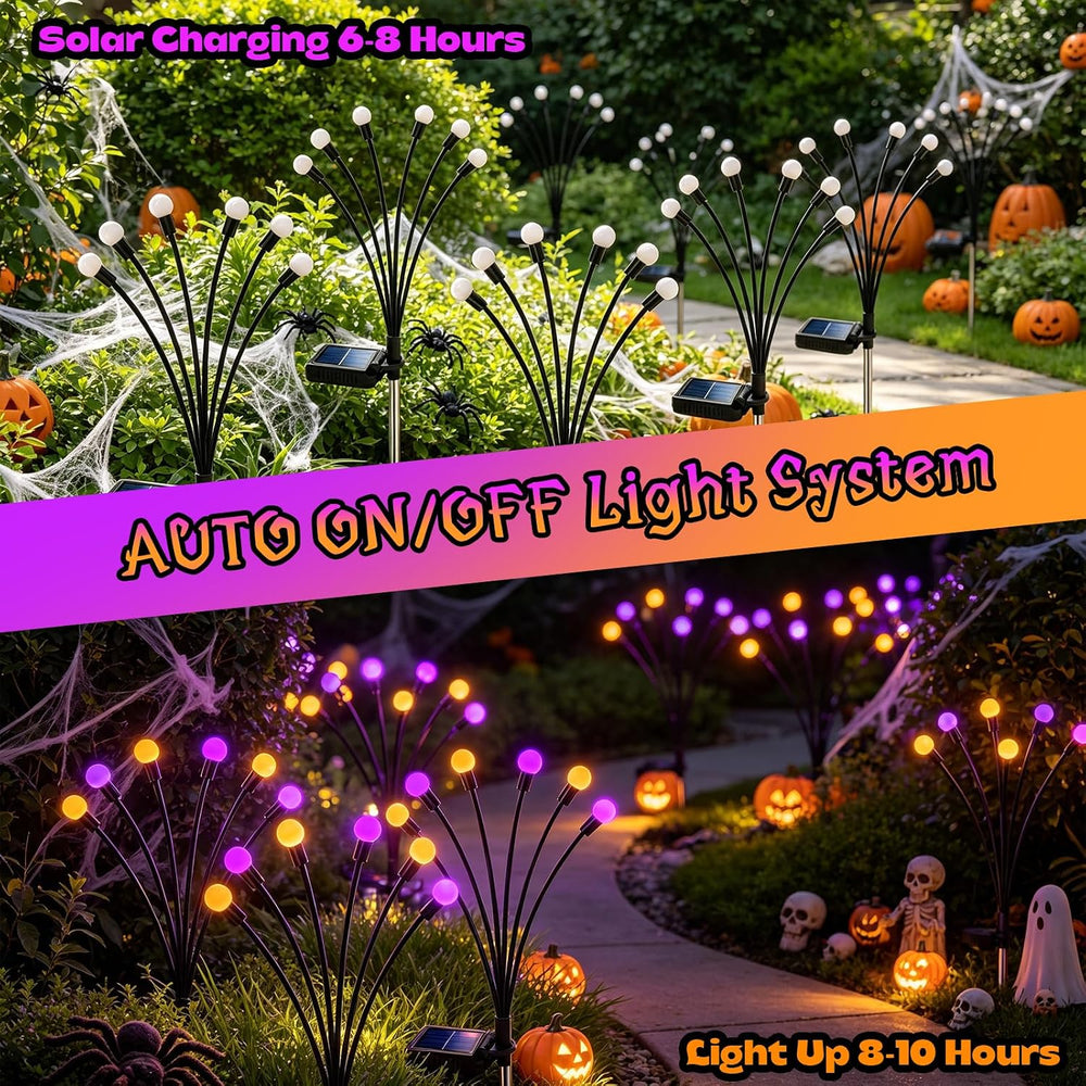 VOOKRY 4 Pack Halloween Decorations Outdoor, 24 LED Solar Firefly Lights Outd...