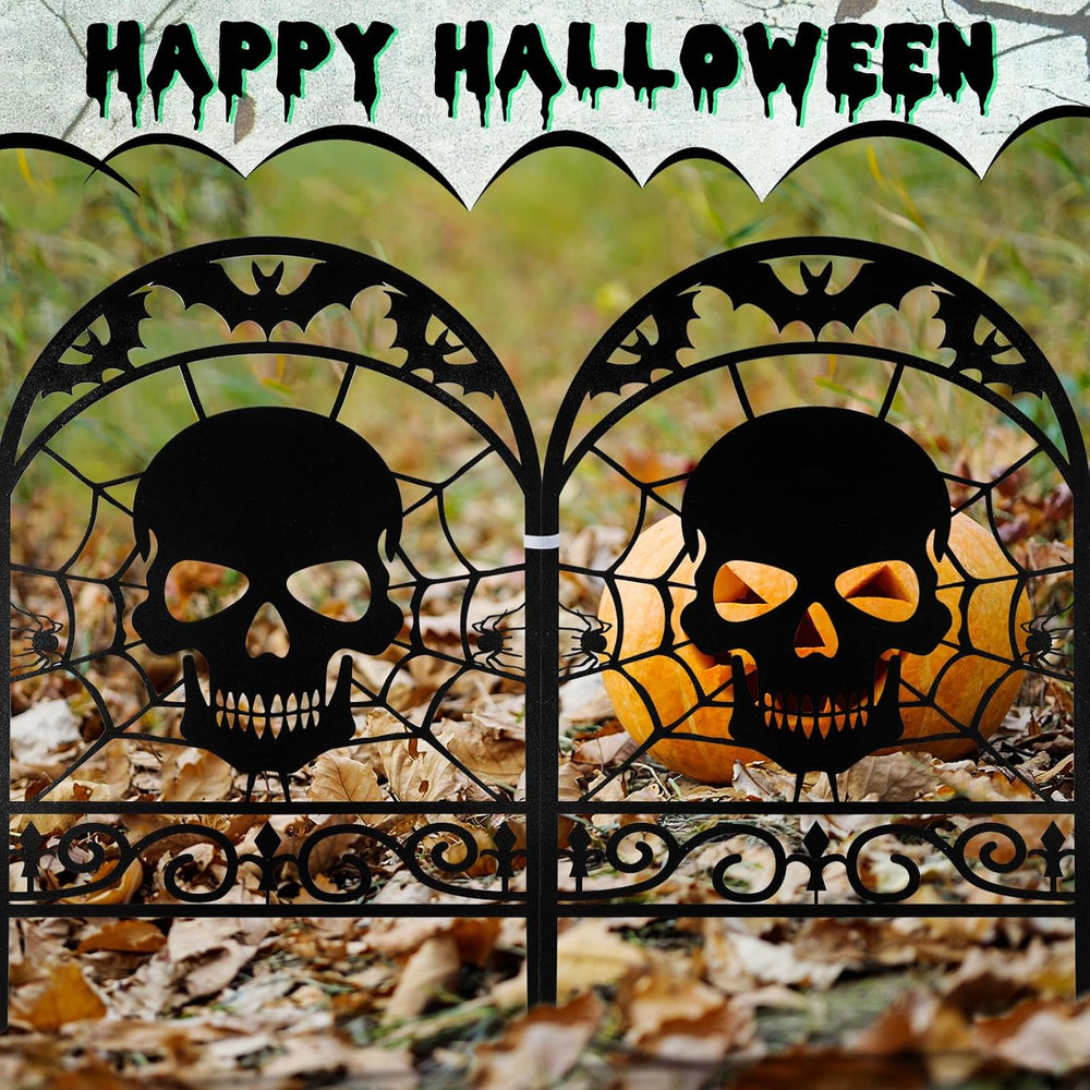 Yaocom 12 Pack Halloween Skull Fence, 16.5" H x 11.8" W Metal Outdo...