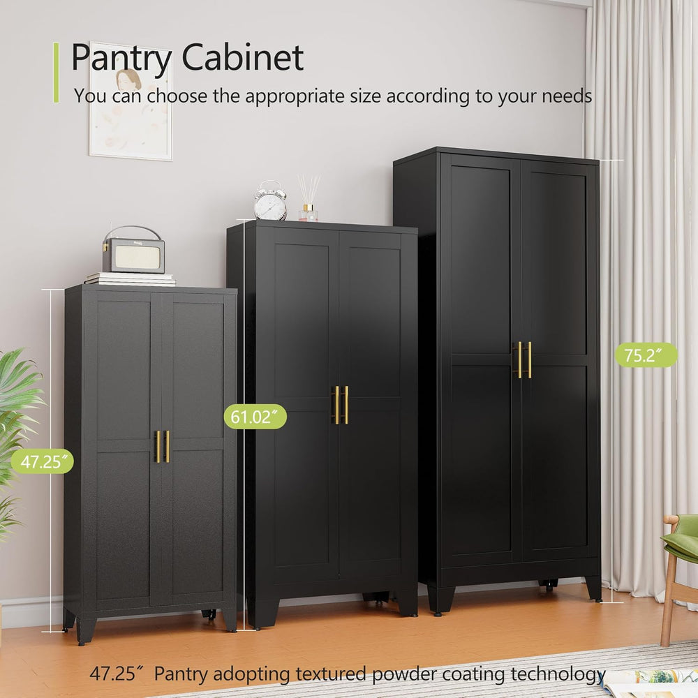 GAIOUS Metal Storage Cabinet, Black Pantry Storage Cabinets with 2 Door