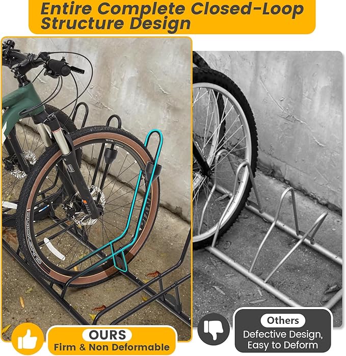 Floor Bike Rack for 5 Bikes, Safeguard Disc Brakes & Derailleurs Design