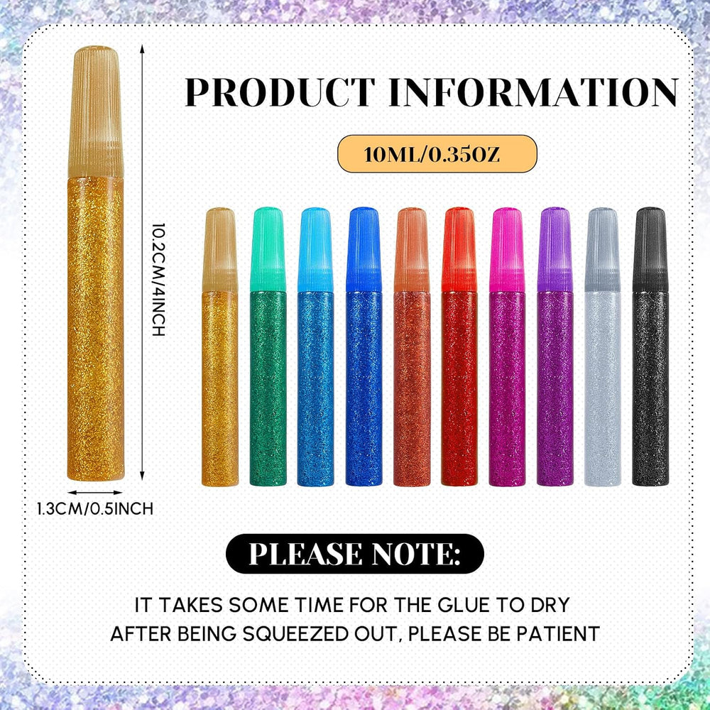 Fullhawl 200 Pcs Glitter Glue Pens Non-Toxic for Art Projects, 10 Colors