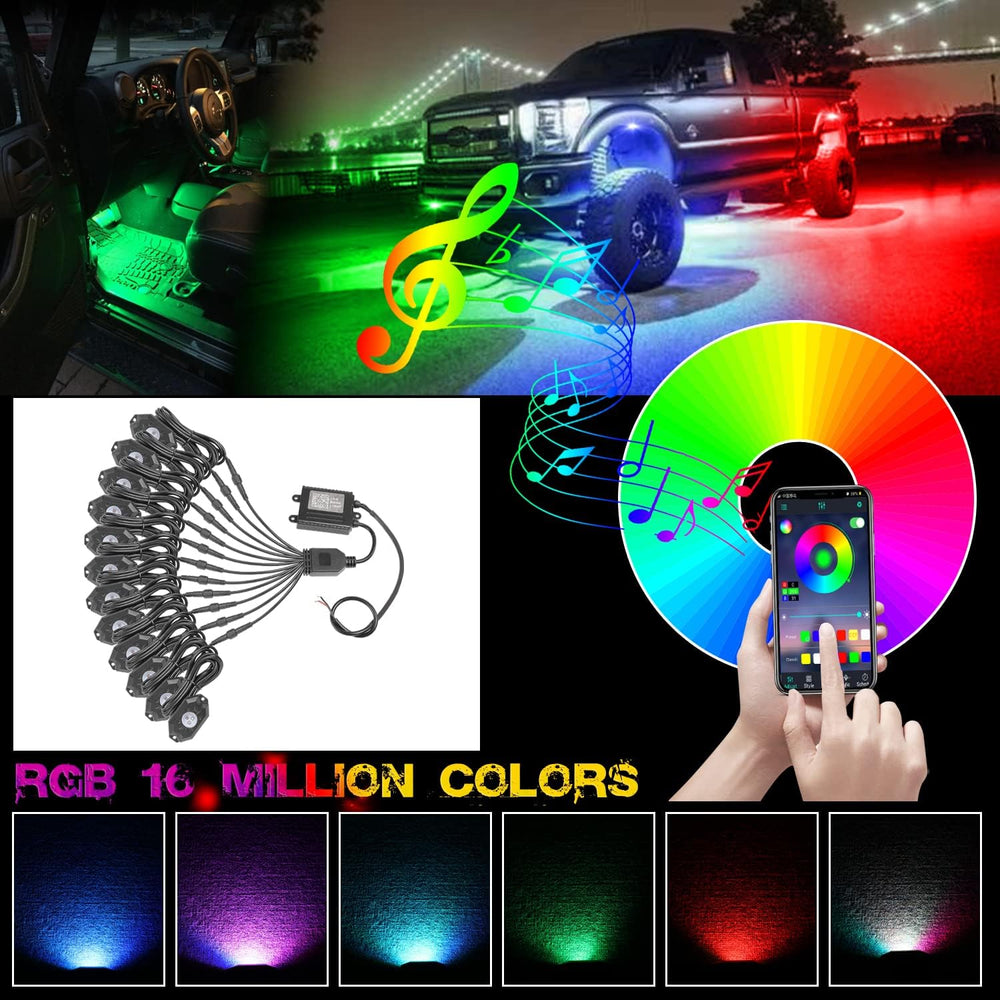 OFFROADTOWN 12 pods LED Rock Lights RGB Multicolor Neon Trail Rig Lights Unde...