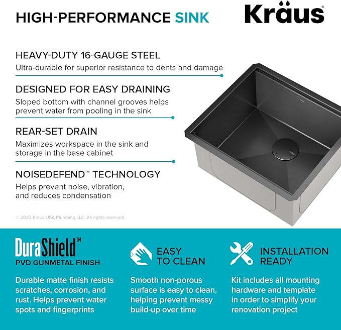 KRAUS Kore 21 Inch Undermount Workstation 16 Gauge Stainless Steel Single Bowl