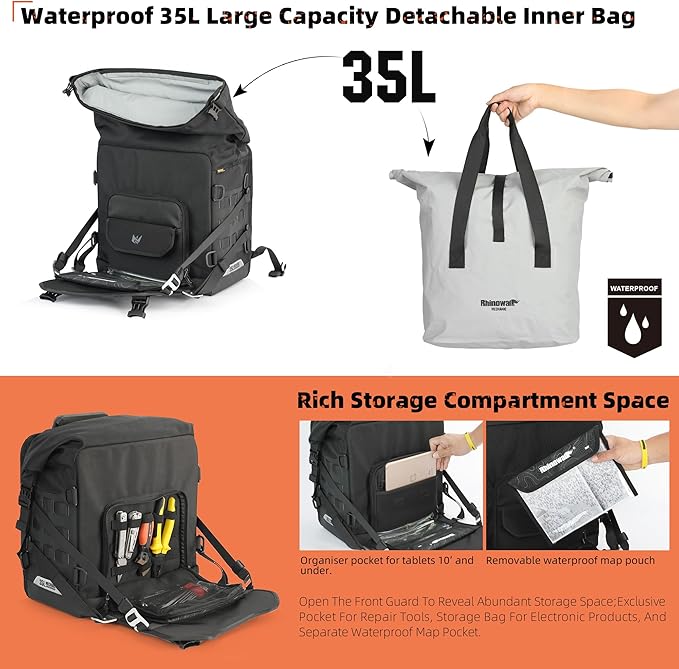 Rhinowalk Motorcycle Saddlebag 35L Waterproof, Quick Release Motorbike Side Bag
