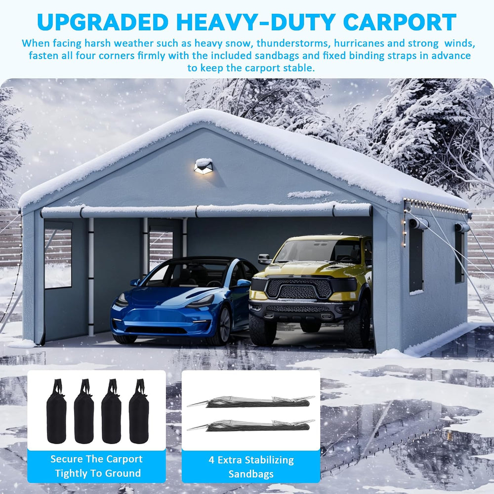 20X20 FT Carports Heavy Duty,2 Car Carports with Side Doors