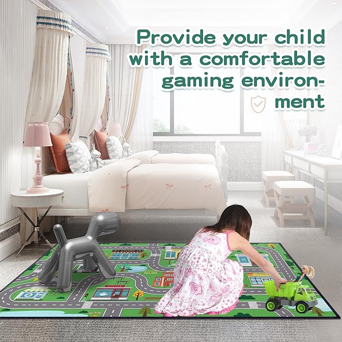Play Rug for Playroom 59"x39" Car Mat Town City Road Map for Boys B...