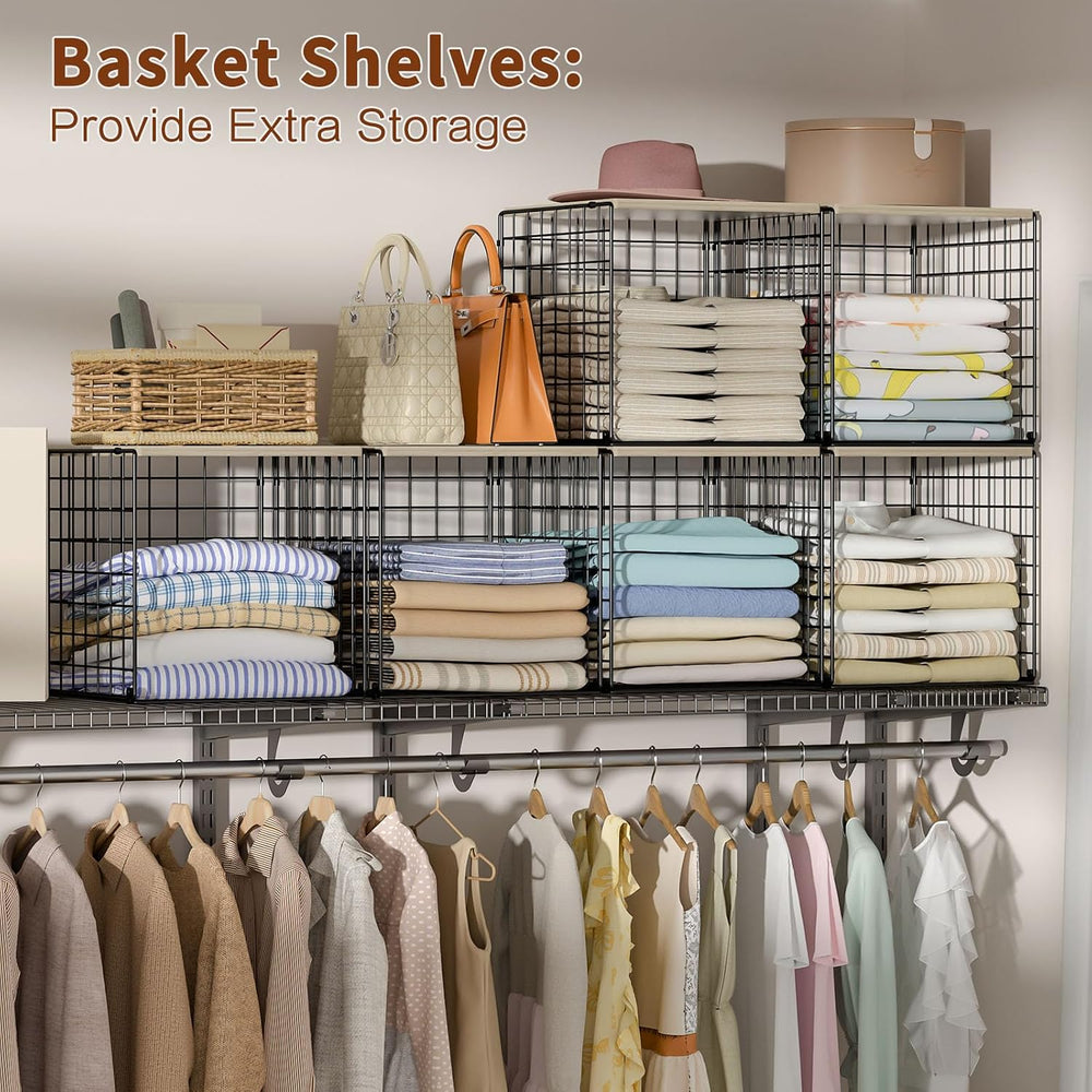 Hencawima 6 Pack Stackable Closet Organizers and Storage Basket, Closet Shelv...