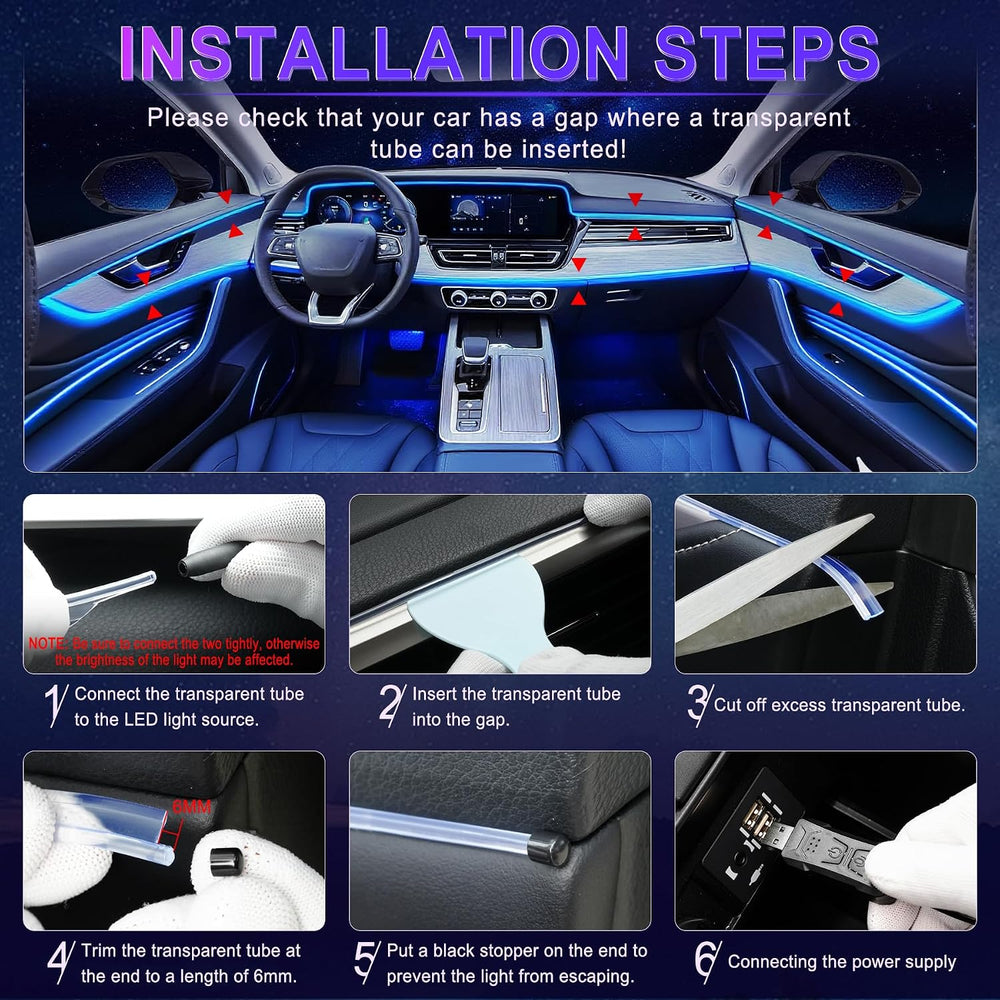 LivTee Smart Car LED Interior Lights with USB Port, LED Strip Fiber Optic Lig...