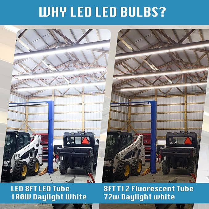 8FT LED Shop Light Fixture, Super Bright 100W 6000K Cold White 15000LM (12-Pack)