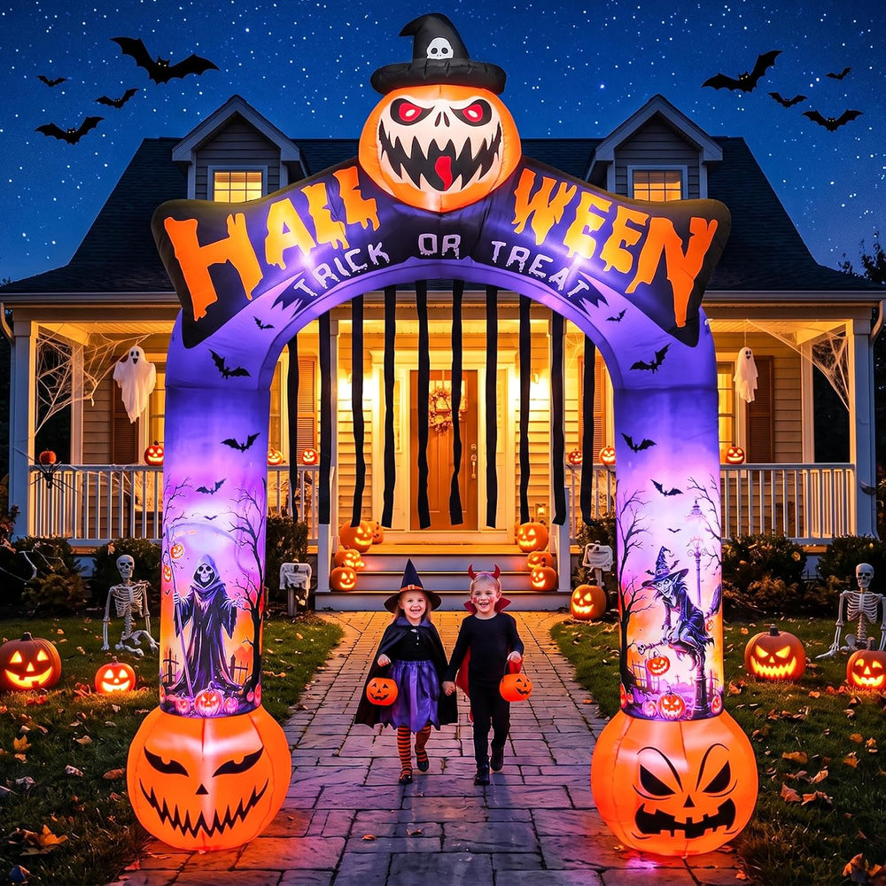 10 FT Halloween Inflatable Archway, Built-in LED Lights, Blow Up Outdoor Yard...