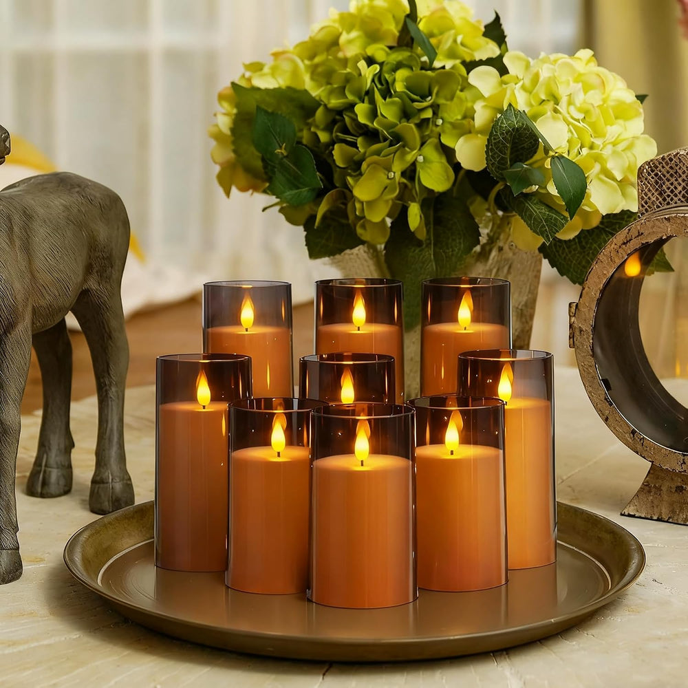 Homemory Gray Flickering Flameless Candles, Battery Operated Acrylic LED Pill...