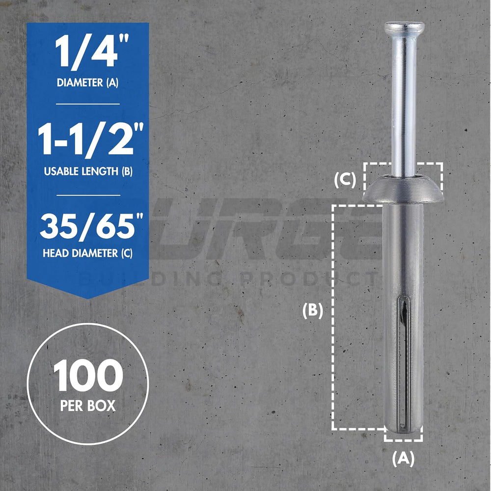 1/4" X 1-1/2" Stainless Hammer Drive Nail in Concrete Anchor (Box o...