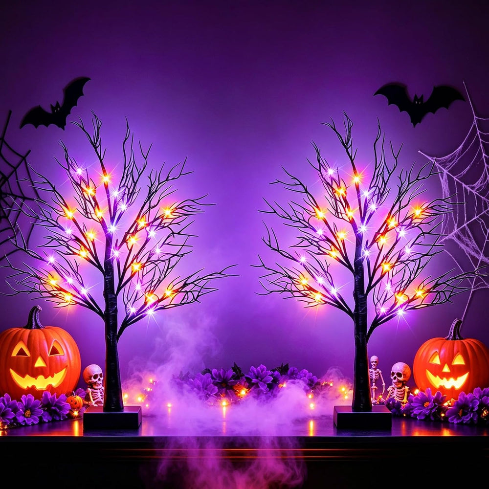 Halloween Decorations Indoor, 2 Pack 26 Inch Black Halloween Tree Set, 56 Ora...