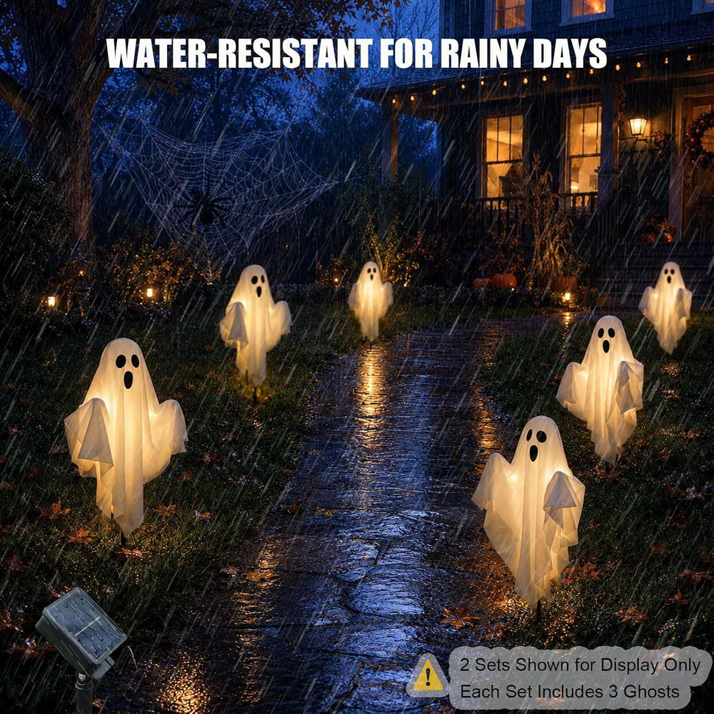 3 Pcs Halloween Ghost Decorations Outdoor Solar Powered Yard Pathway Lights