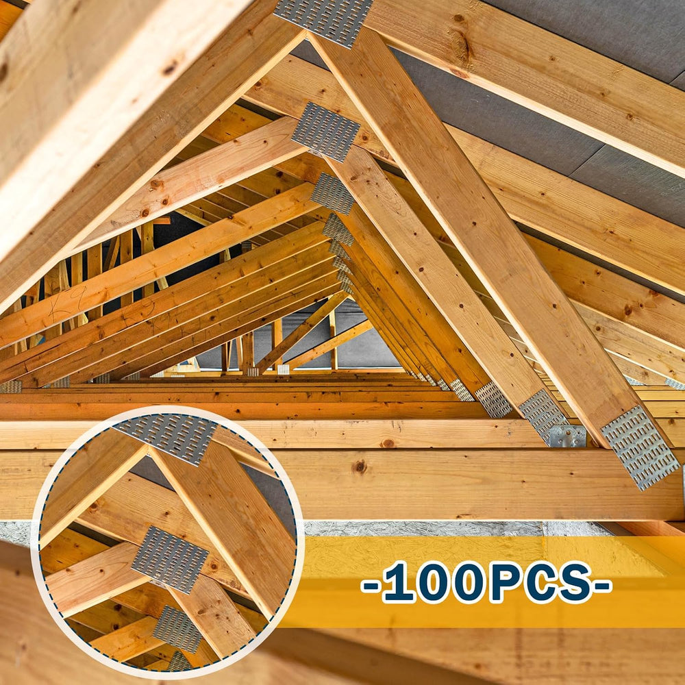 Shimeyao 100 Pcs 2x4 Inch Pronged Truss Mending Plates with 8mm Nail Teeth