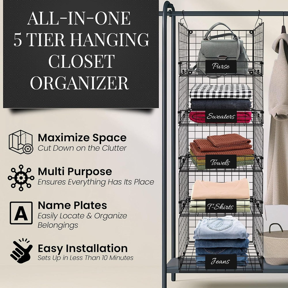 DECOLURE 5-Tier Adjustable Hanging Closet Organizer – Maximize Hanging Storag...