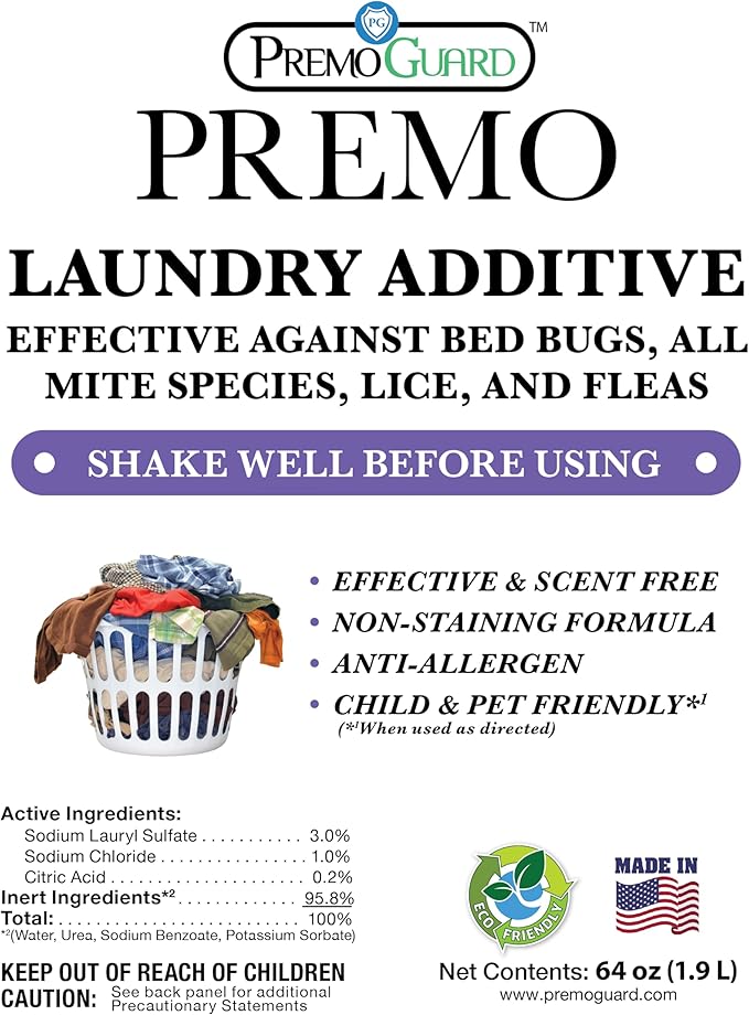 Premo Guard Bed Bug, Mite & Lice Laundry Detergent Additive 64 oz – Child...