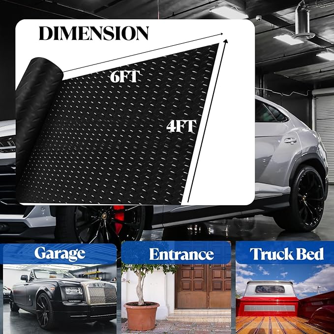 BESEA 4 x 6 FT Garage Floor Mat, Heavy Duty Diamond Plate Rubber Parking Mat –