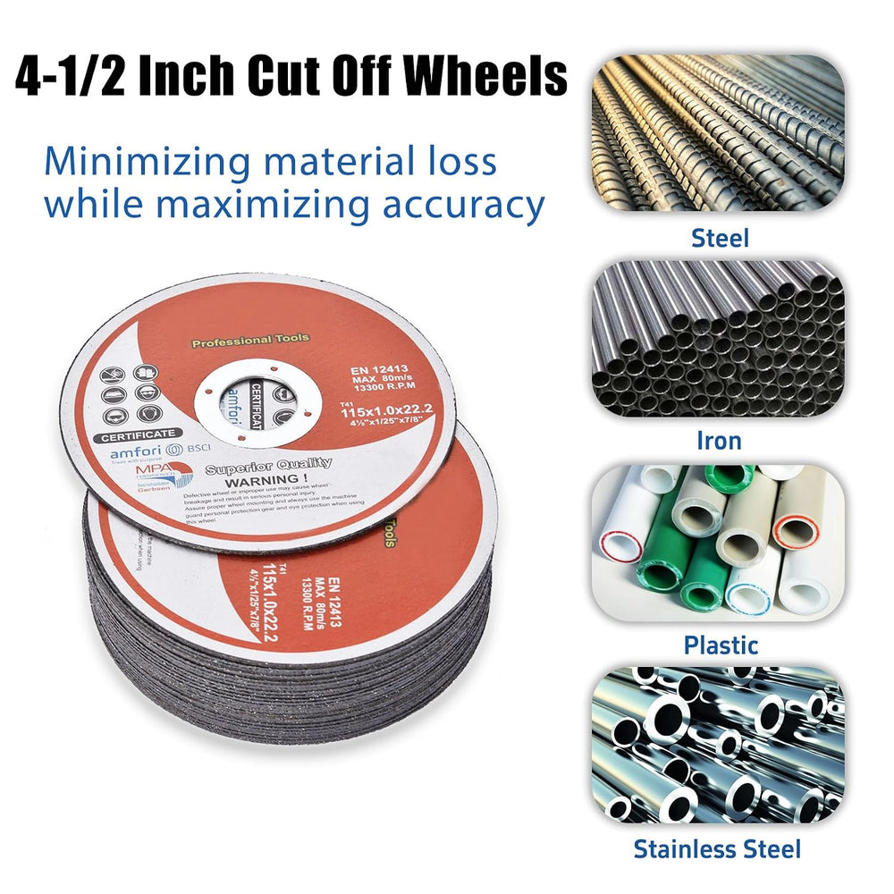 WFLNHB 100 Pack 4-1/2 Inch Cut Off Wheels for Metal and Stainless Steel Cutti...