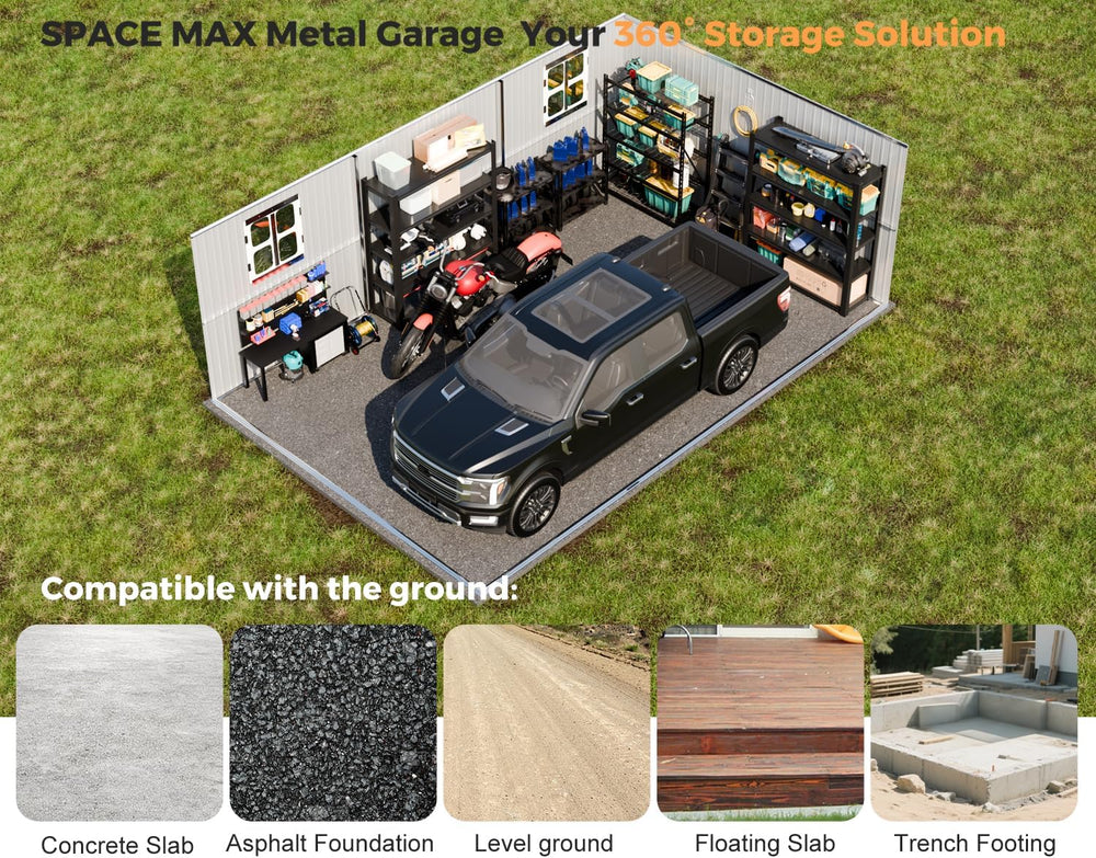 Military-Grade 13x20 FT Heavy Duty Metal Garage Shed Large Building Kits