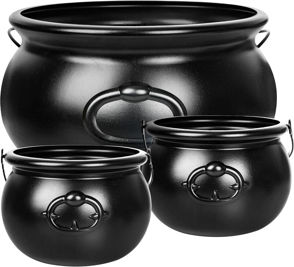 3 PCS Halloween Cauldron, Black Plastic Witch Cauldron Pots for Party Decor