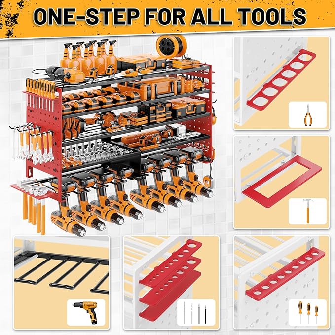 5 Layers Power Tool Organizer Wall Mount, Cordless Tool Storage Rack Holder