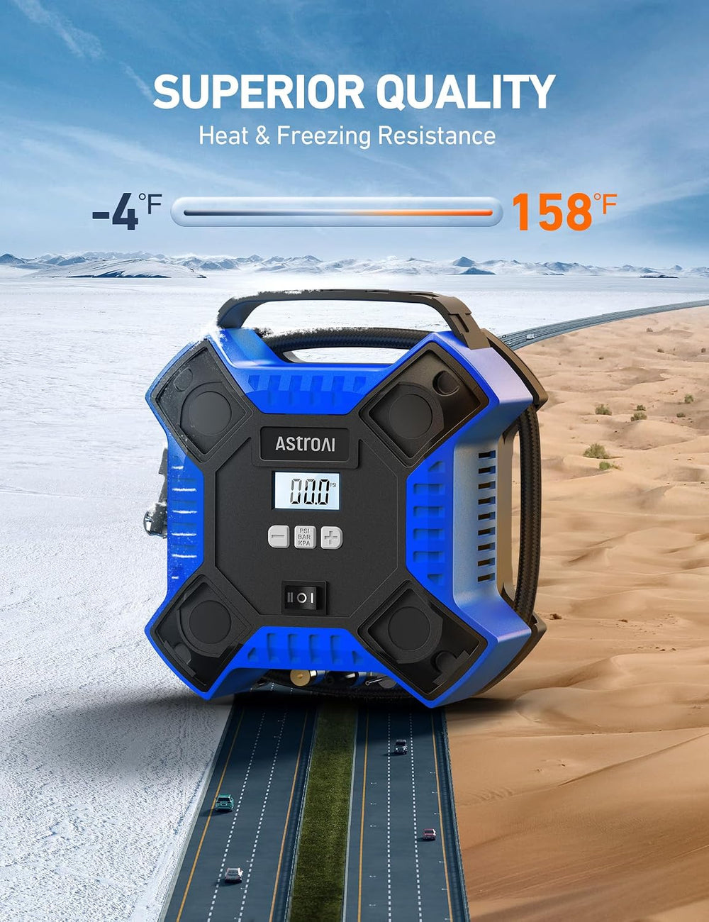 AstroAI 160PSI Tire Inflator Portable Air Compressor 12V DC Metal Cylinder