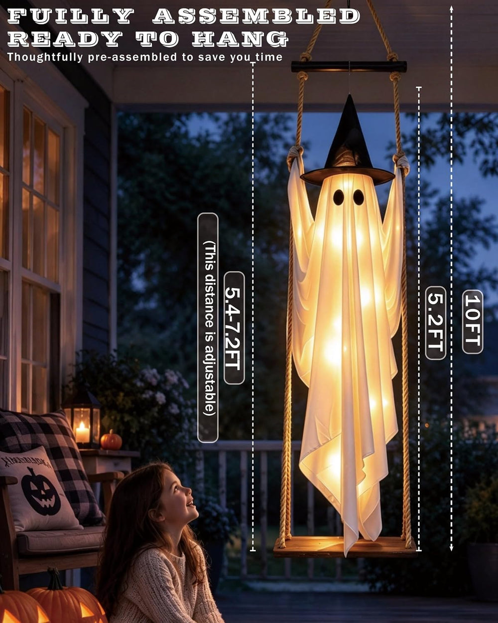 5.2FT Large Halloween Hanging Swing Ghost Decorations Outdoor Pre-Assembled